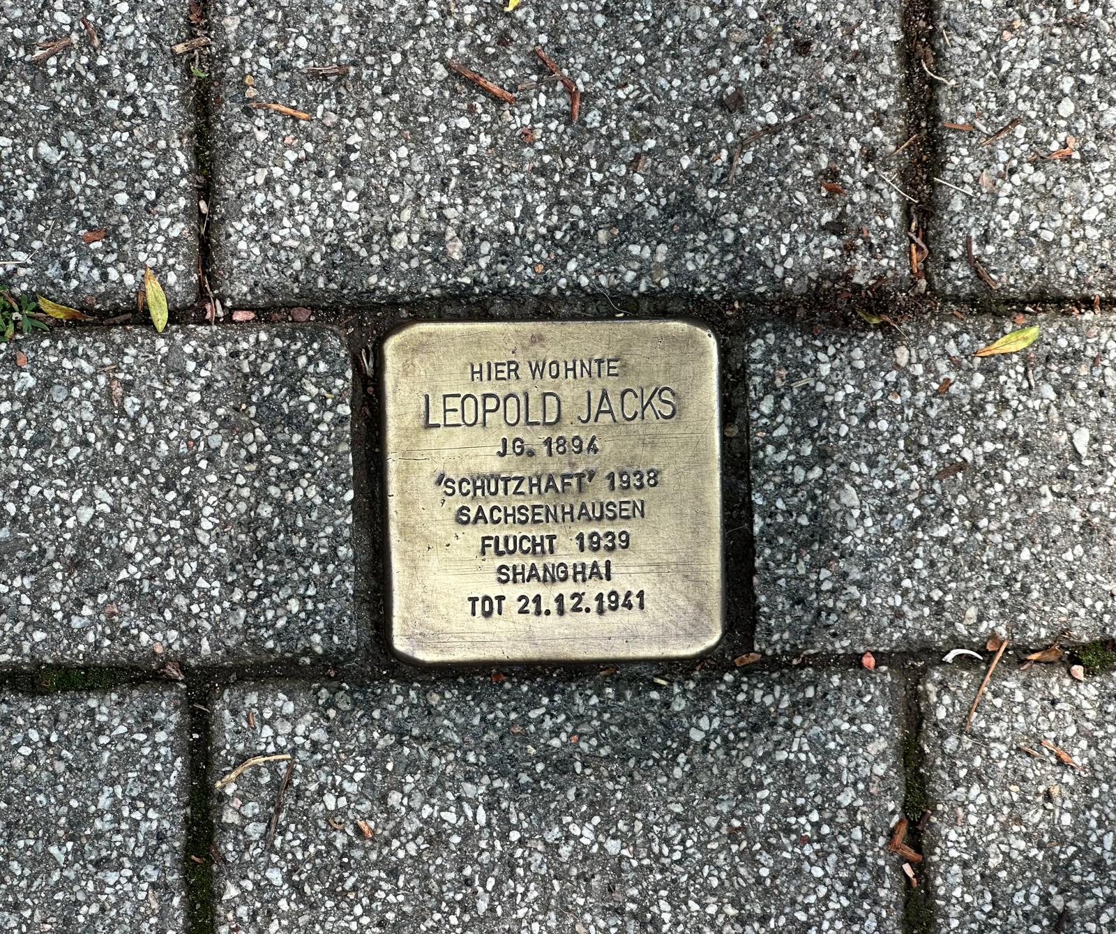 Foto: Stolperstein von Leopold Jacks Foto: Stolperstein von Leopold Jacks