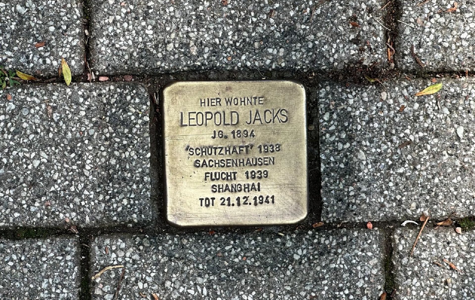 Foto: Stolperstein von Leopold Jacks Foto: Stolperstein von Leopold Jacks