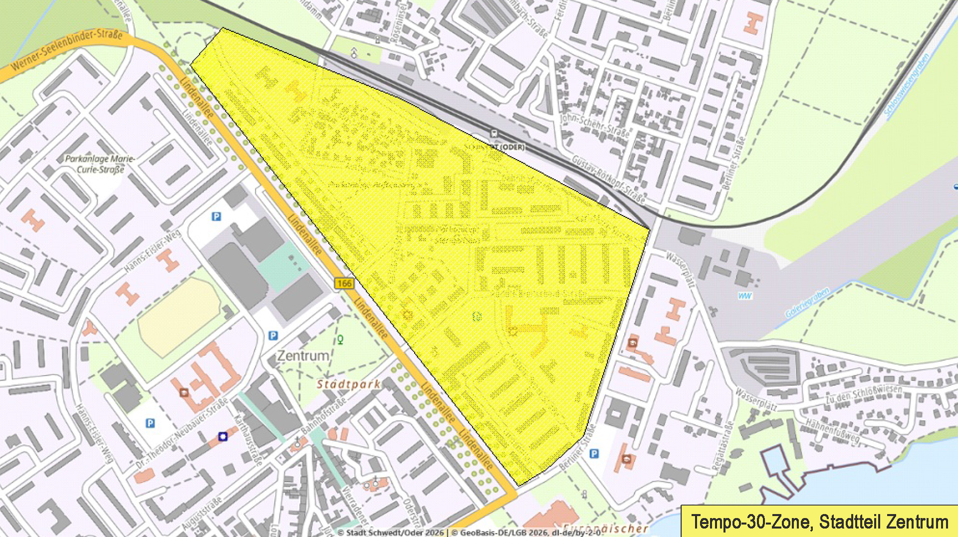 Karte mit gelber Markierung des betroffenen Gebietes